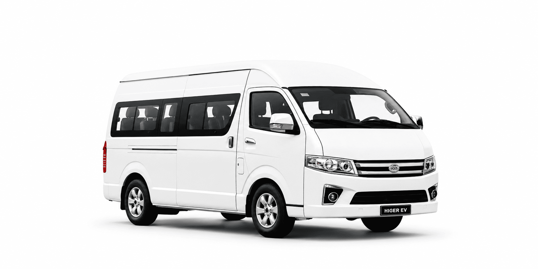 Higer EV H5C High Roof Mini Bus, front three-quarter studio view
