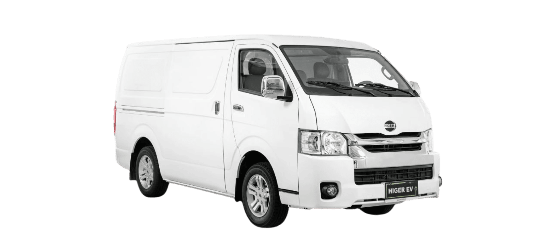 Higer EV H5F Standard Roof Cargo Van, front three-quarter studio view