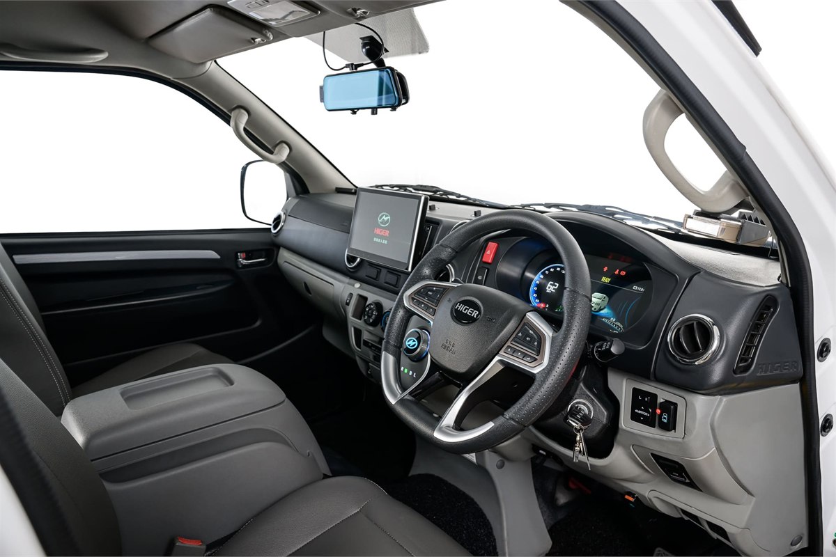 Higer EV H5F Mini Bus right-hand-drive cab and touchscreen