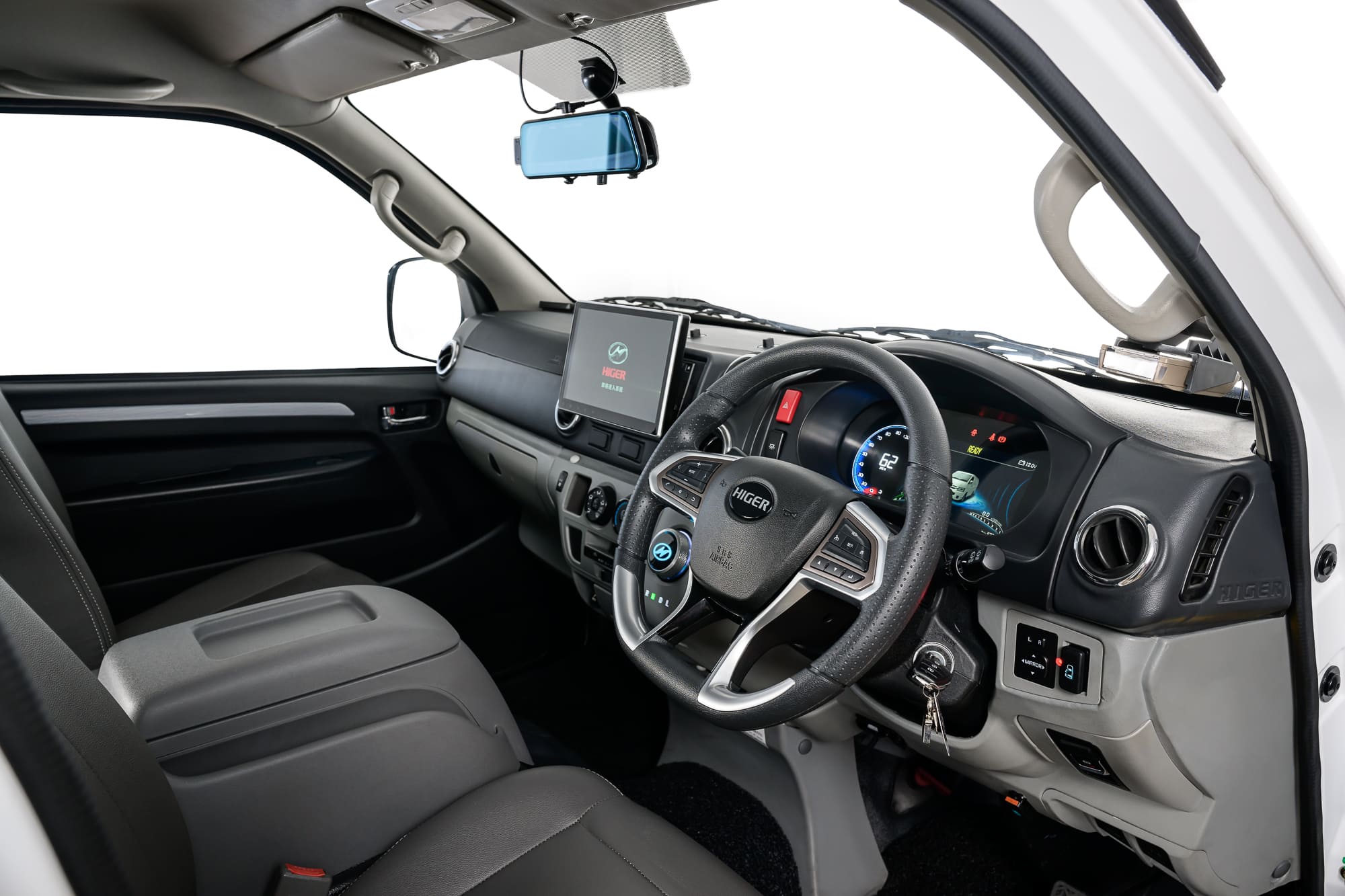 Higer EV H5F Mini Bus right-hand-drive cab and touchscreen