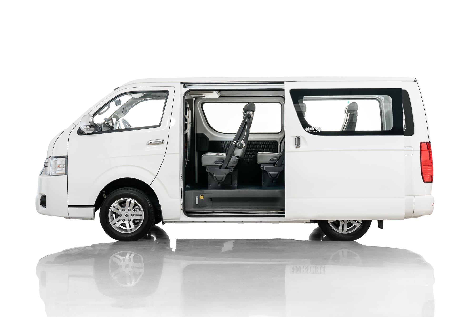 Higer EV H5F Mini Bus side profile with the sliding door open