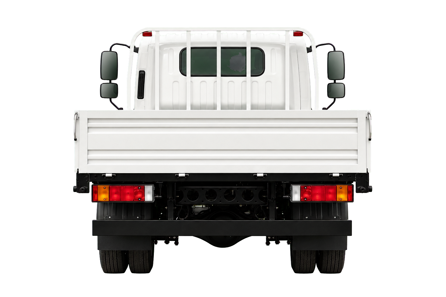 Higer EV H6T 14 ft Truck rear view with the drop-side tailboard closed