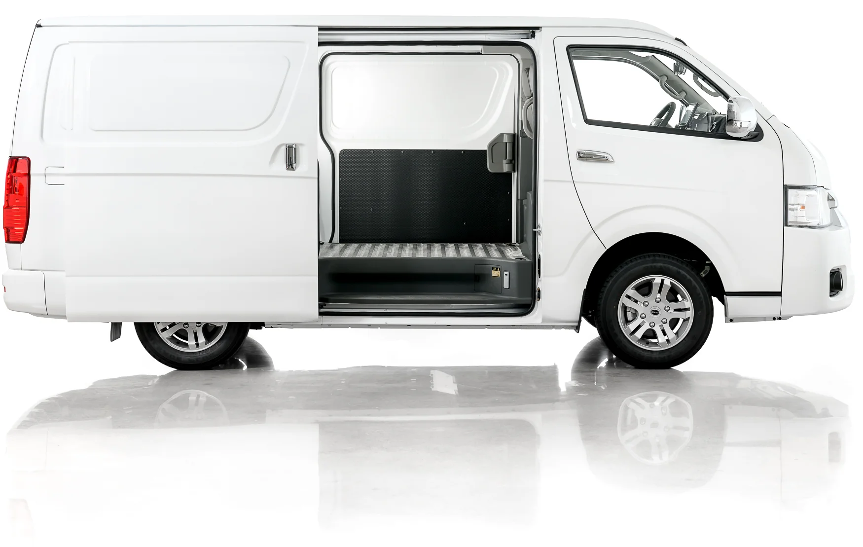 Higer H5F cargo van with the side door open