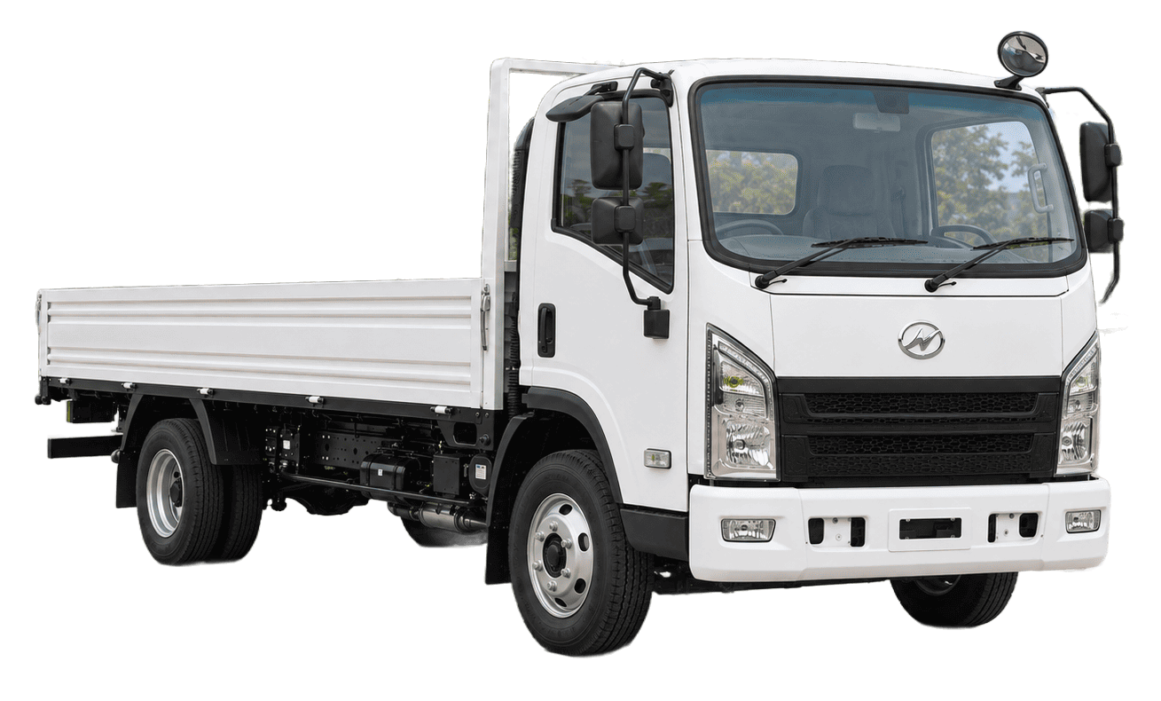Higer EV H6T 14 ft Truck, front three-quarter studio view